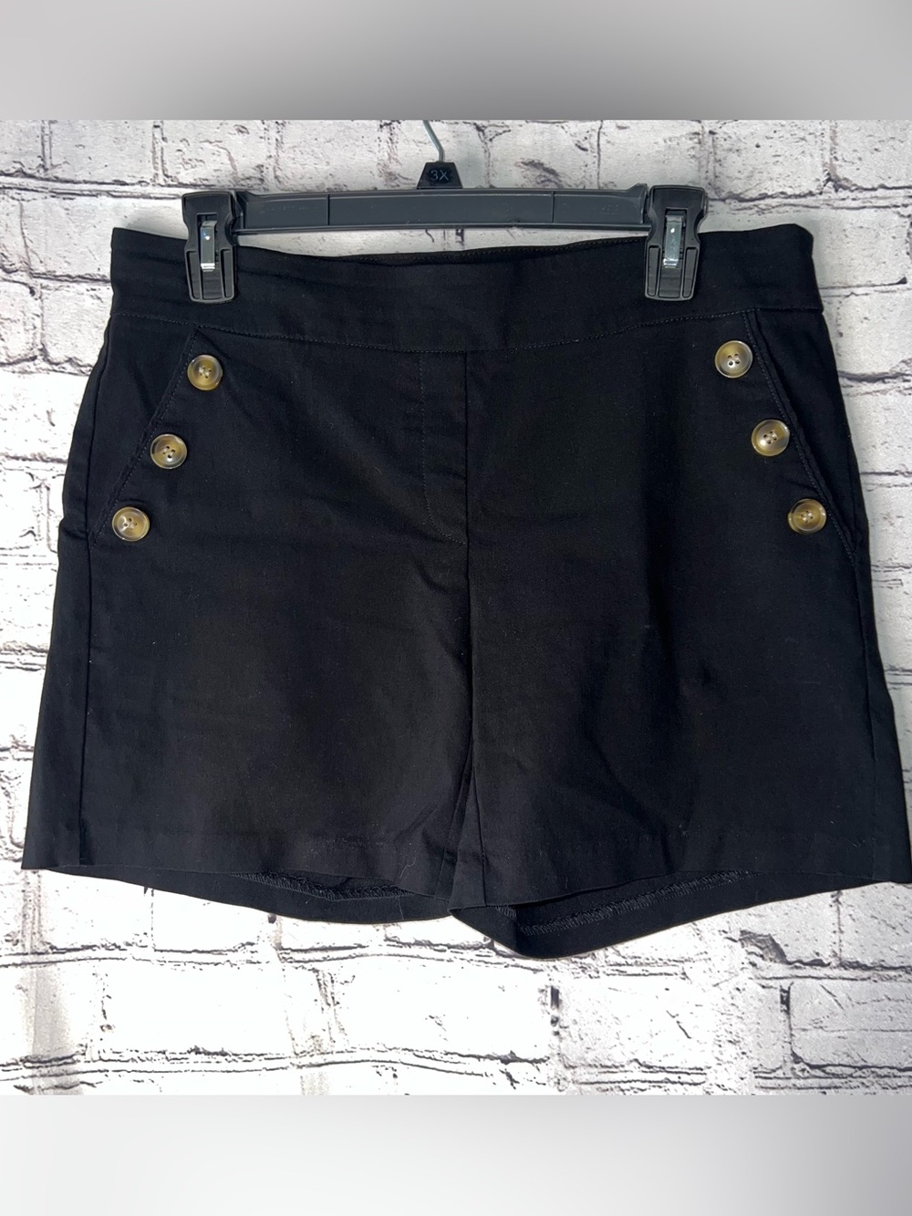 Bella Rose Mid Rise Black Shorts with Button Detailing Size 12 PETITE
